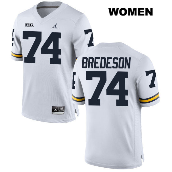 Women's NCAA Michigan Wolverines Ben Bredeson #74 White Jordan Brand Authentic Stitched Football College Jersey UO25R02YI